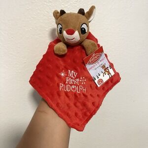My First Rudolph Reindeer Red Security Snuggle Blanket Rattle Lovey NWT